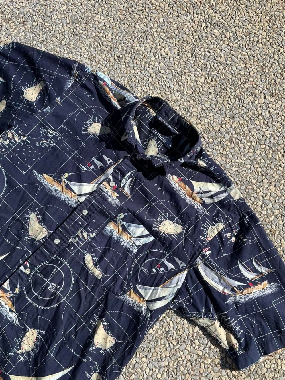Nautica Men's Navy Nautical Print Button-Up Shirt Jacket